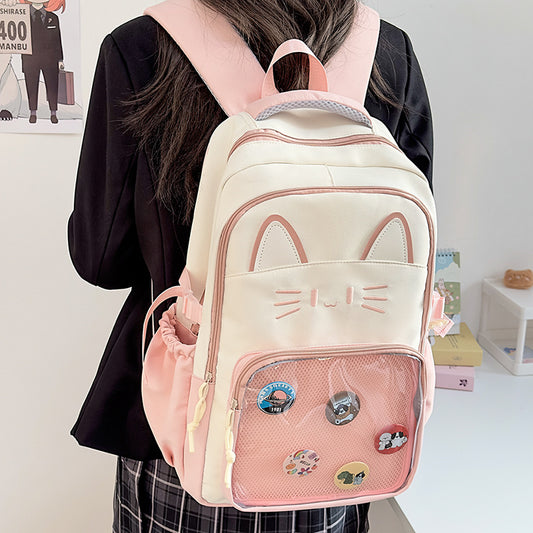 Style Cartoon Secondary Yuan Cute Female Kitten Large Capacity Backpacks