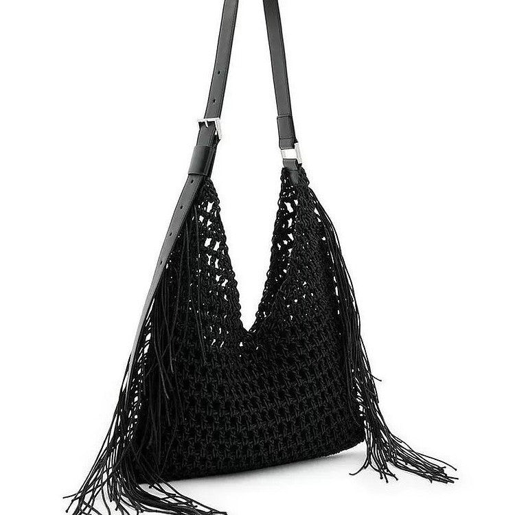 Women's High-grade Cotton Thread Straw Woven Hand-woven Vacation Beach Large Women's Shoulder Bag