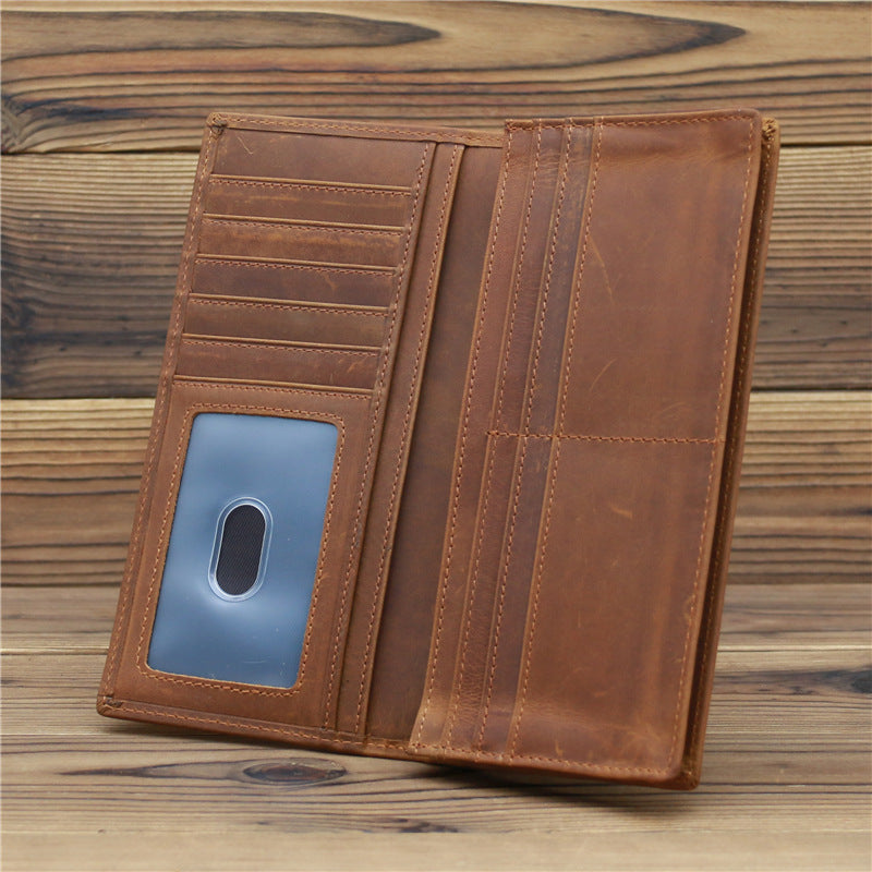 Men's Crazy Horse Leather Long Two-fold Pure First Layer Men's Wallet