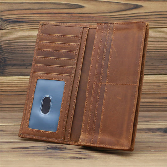 Men's Crazy Horse Leather Long Two-fold Pure First Layer Men's Wallet