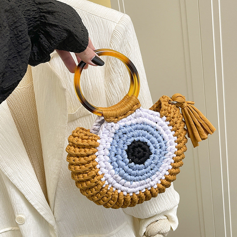 Creative Strip Thread Woven Large Capacity Big Eye Monster Vacation Bags