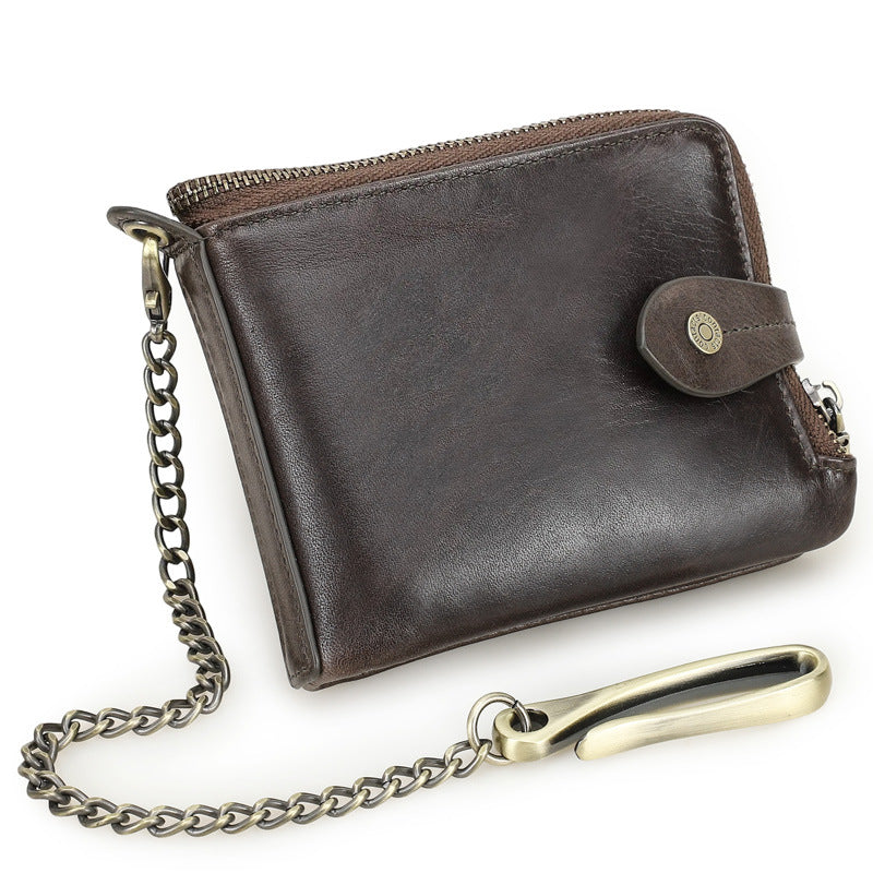 Men's Black Angel First Layer Cowhide Swiping Chain Fashion Hasp Men's Wallet