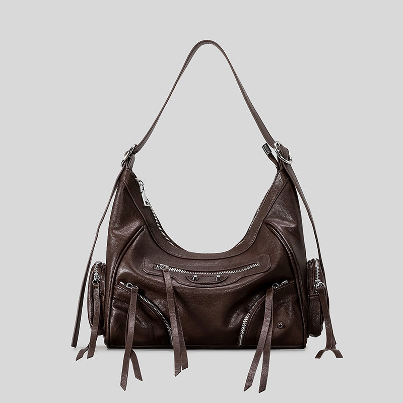 Women's Retro Rivet Tassel Motorcycle Hot Underarm Women's Shoulder Bag