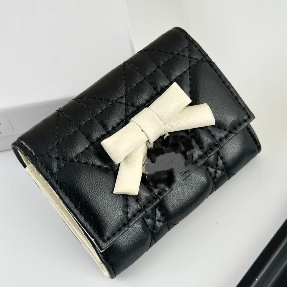 Women's Genuine Leather Bow Color Contrast Short Two Ladies Wallet
