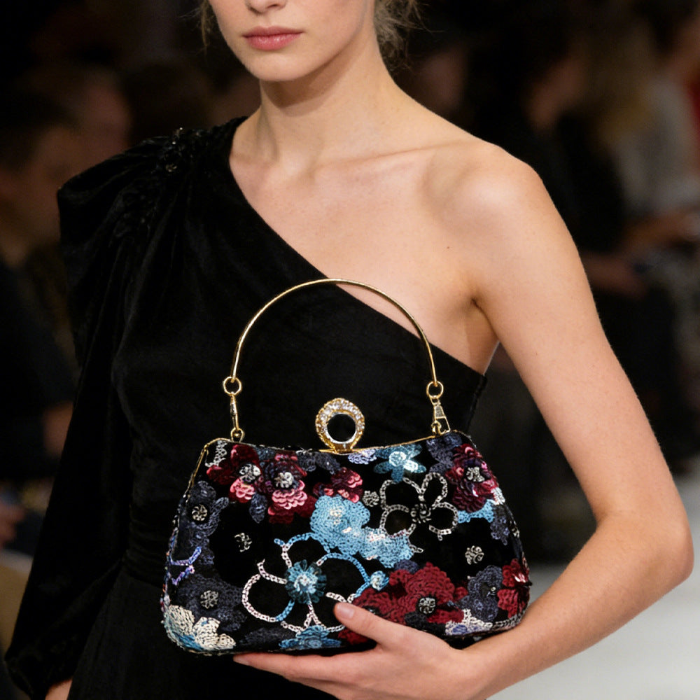 Women's Retro Sequined Flower Dinner Fashion Chain Women's Handbag