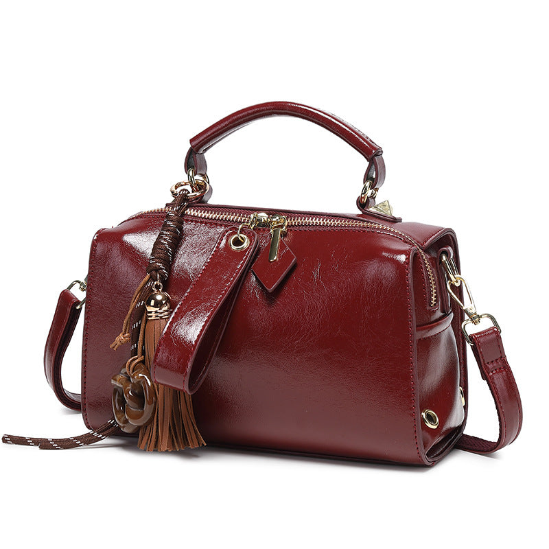 Women's Retro Textured Pillow Oil Wax Leather Small Square Bag