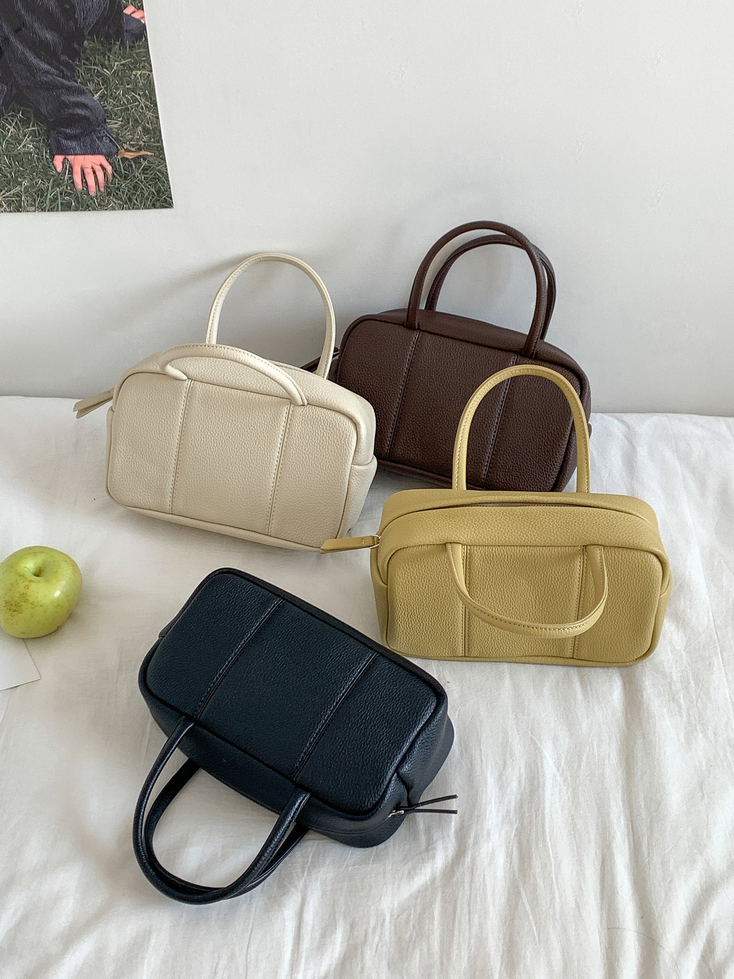 Women's Lychee Pattern Boston Solid Color Large Capacity Simple Women's Handbag