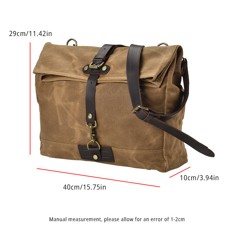Men's Waterproof Oil Wax Canvas Vintage Crazy Horse Leather Motorcycle Men's Shoulder Bag