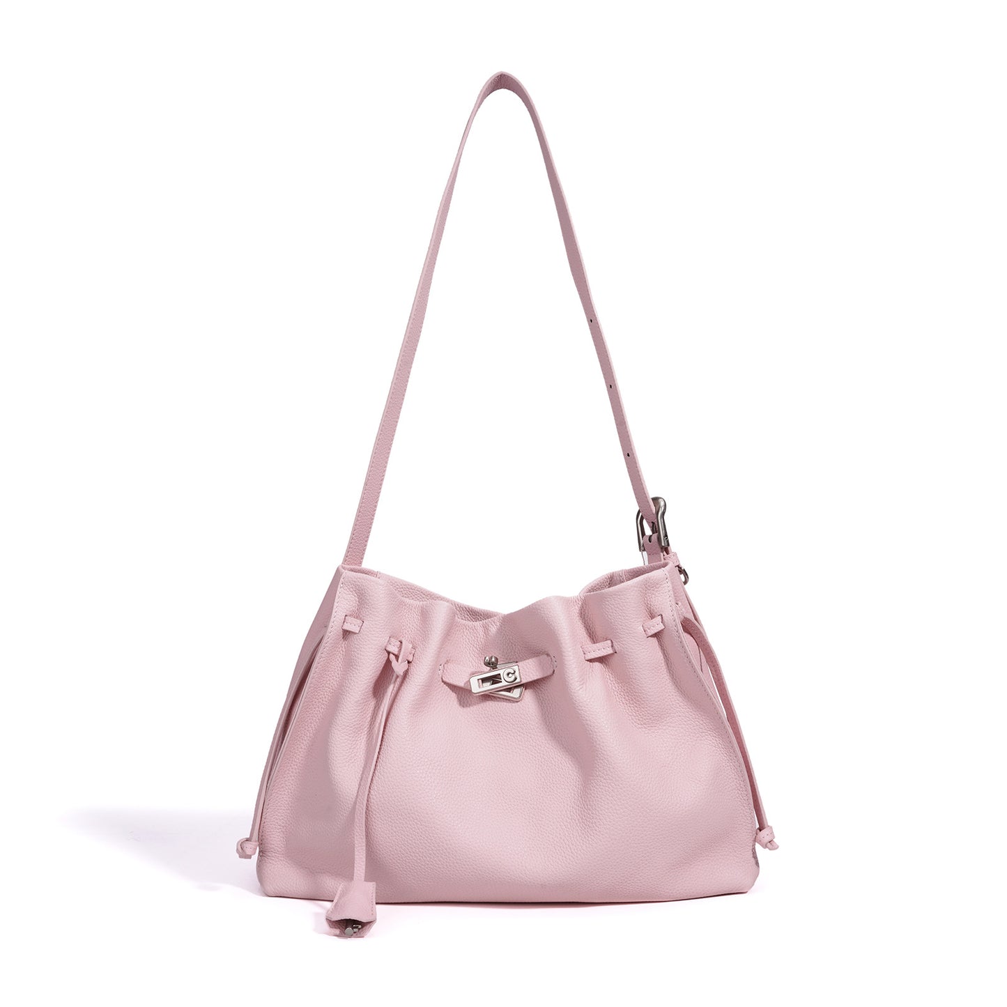Kelly Leather Commute Minimalist Versatile Pleated Drawstring Women's Shoulder Bag