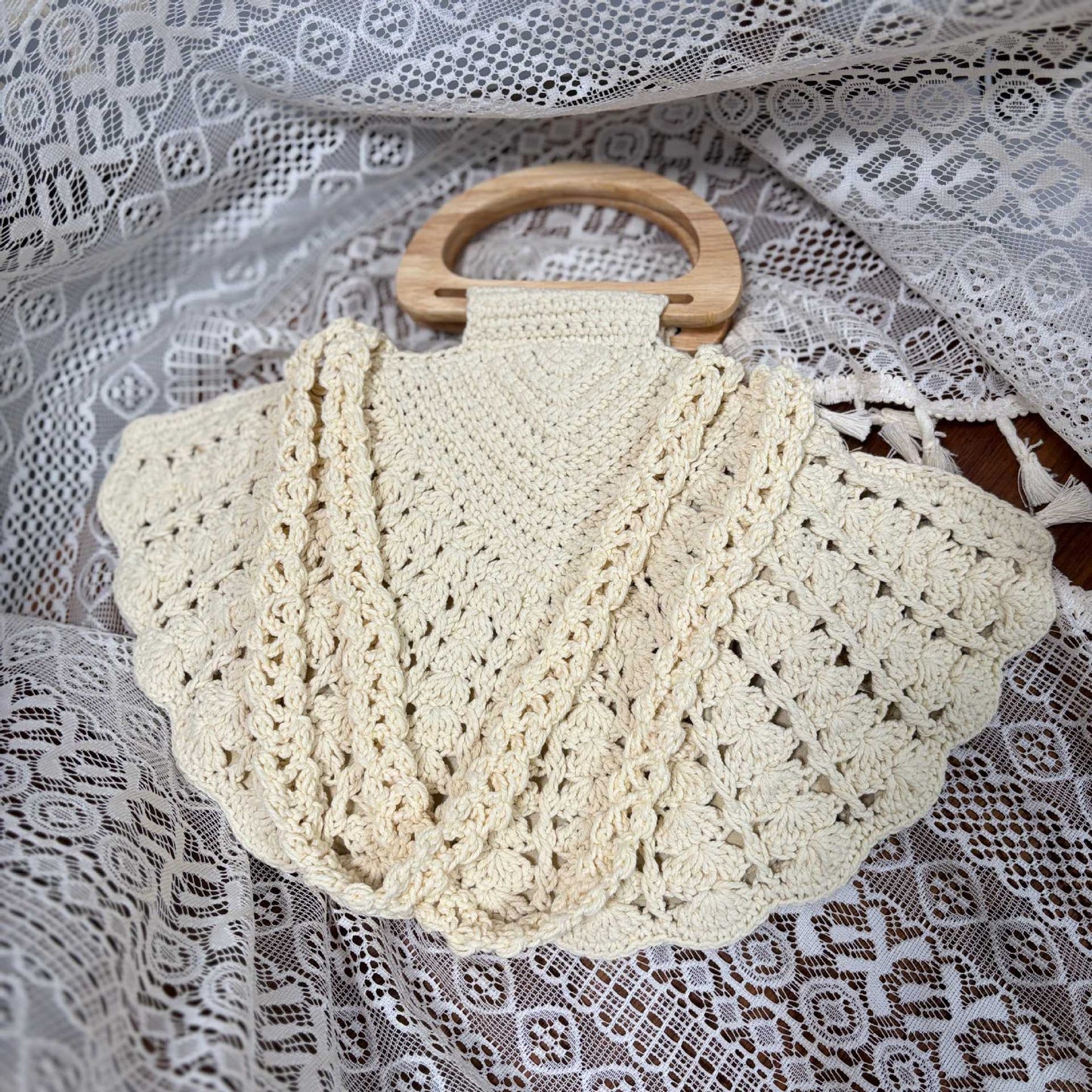 Women's Cotton Knitted Shell Minority Fashion Hand Carrying Woven Seaside Women's Shoulder Bag