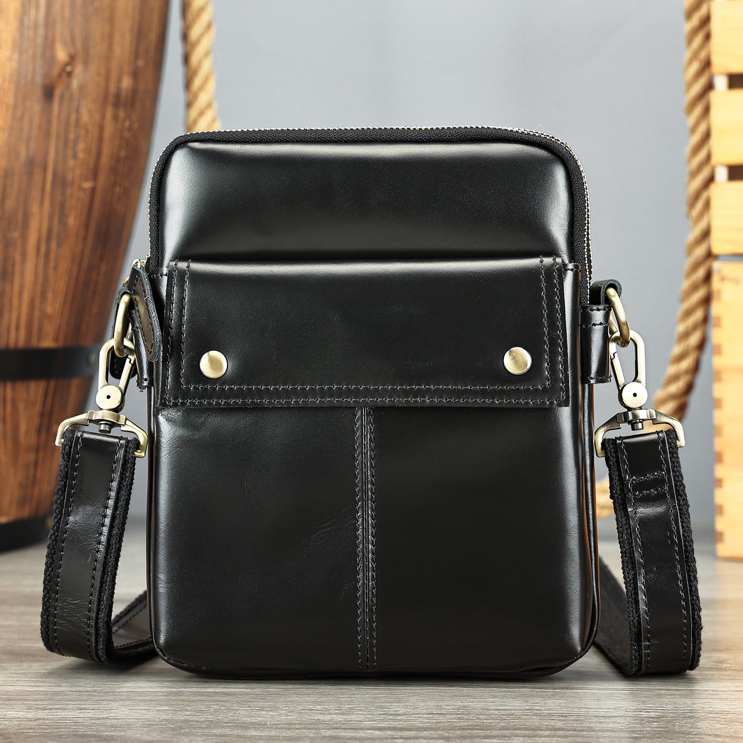 Men's Leather Fashion Crazy Horse First Layer Cowhide Men's Shoulder Bag