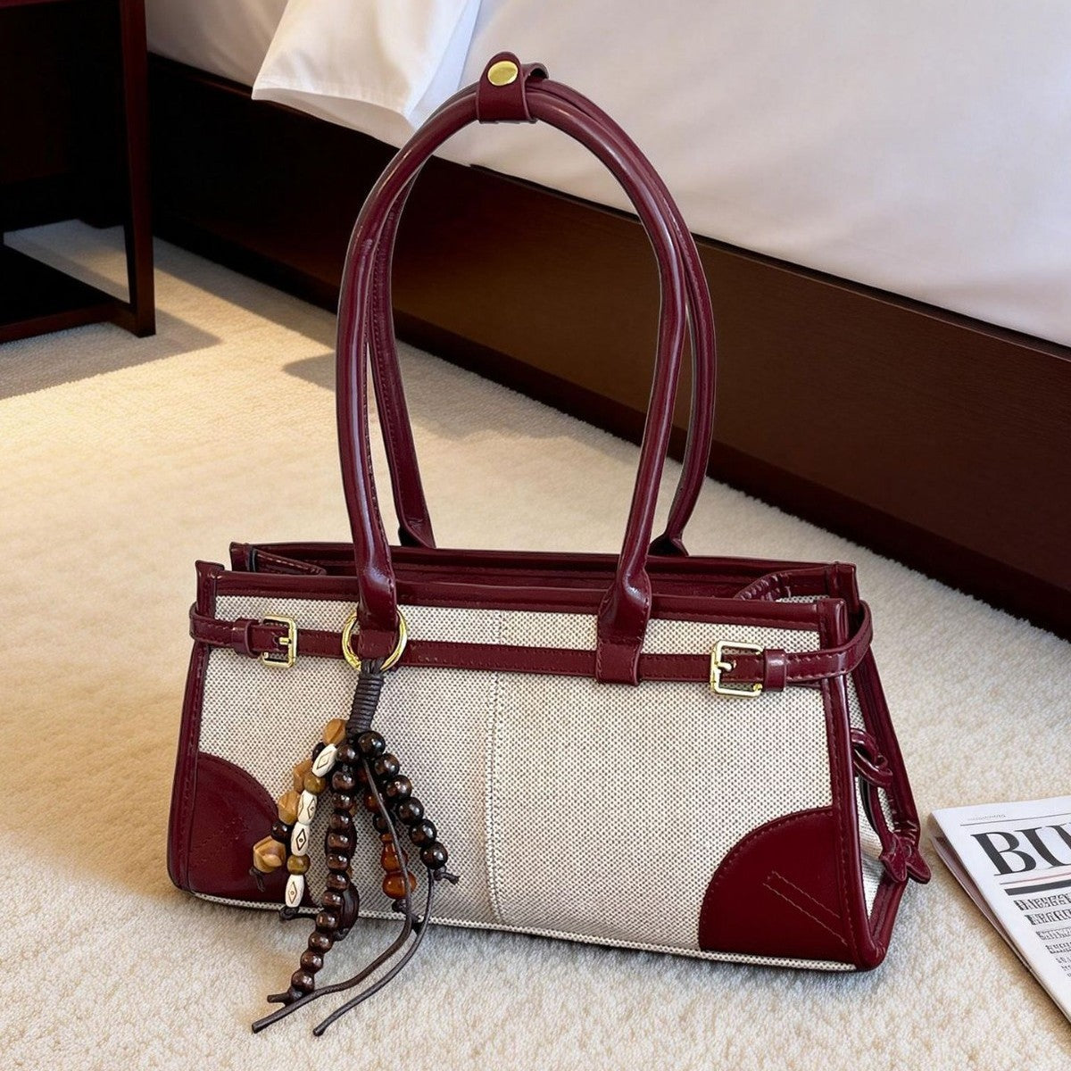 Women's Canvas Contrast Color Stitching Leather Lighter Car Style Daily Women's Handbag