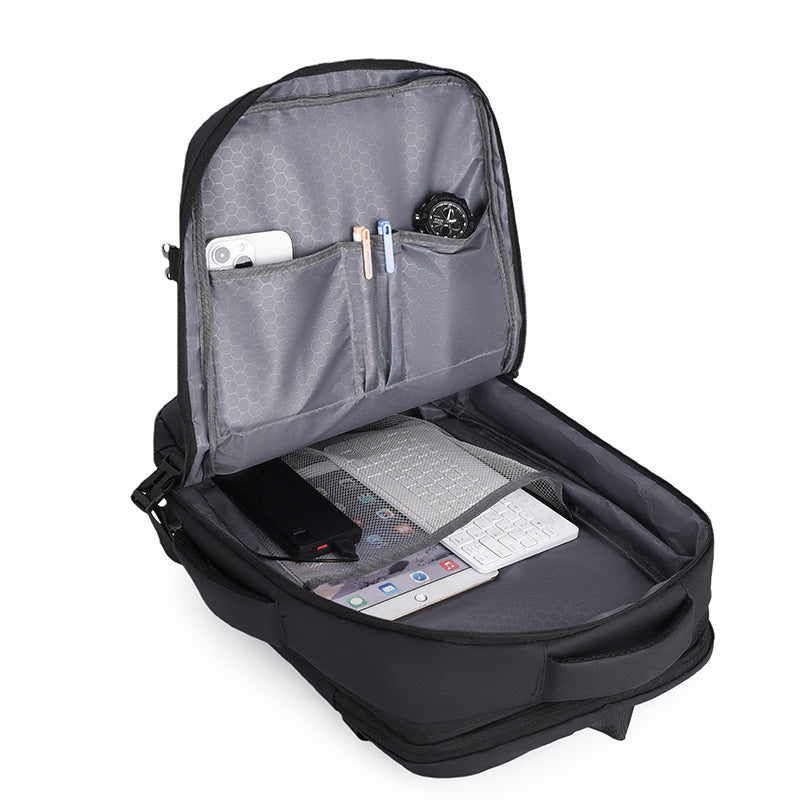 Men's Scalable Large Capacity Computer Black Commuter Business Backpack