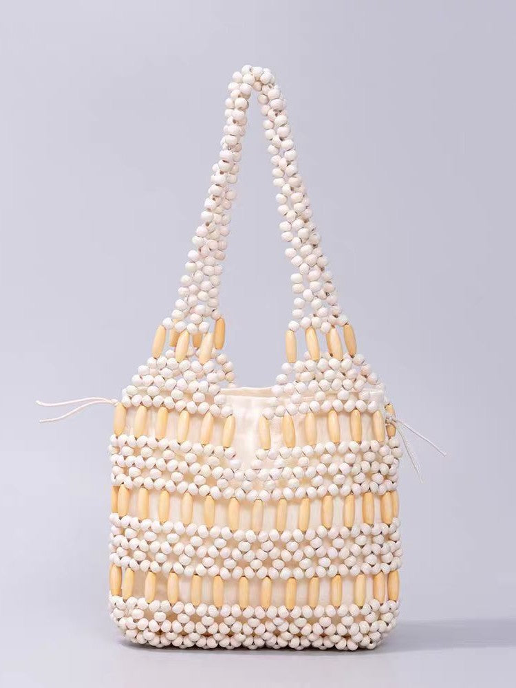 Wooden Bead Fashion Hand-woven Design Advanced Small Square Bags