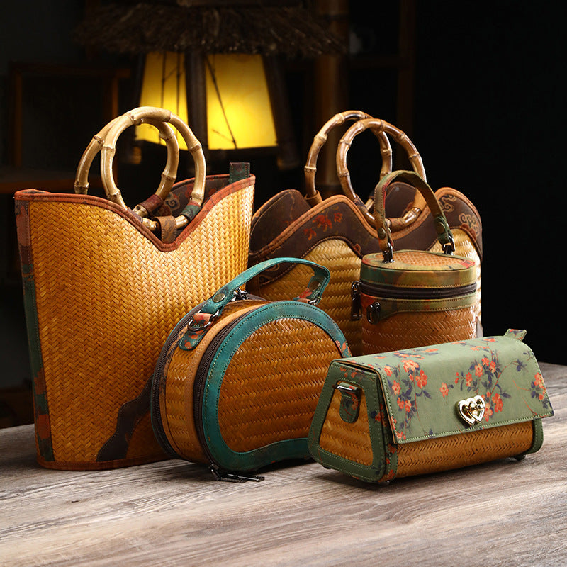 Chinese Style Yarn Fabric Bamboo Woven Cheongsam Match Ladies Bags