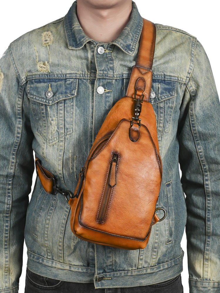 Men's Crazy Horse Leather Simple Vertical Large Lock