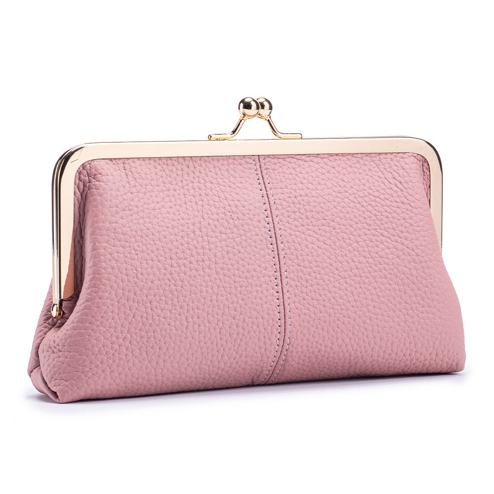 Women's Real Leather Long Top Layer Cowhide Frame Storage Large Capacity Women's Clutch