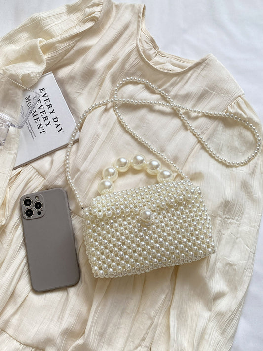 Women's Woven Hand-held Handmade Pearl Summer Versatile Women's Messenger Bag
