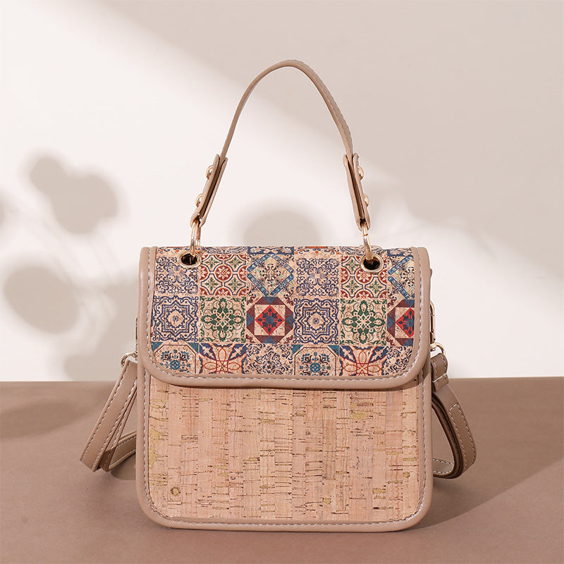 Women's Wooden Wood Outer Cork Lightweight Tree Leather Ethnic Style Women's Messenger Bag