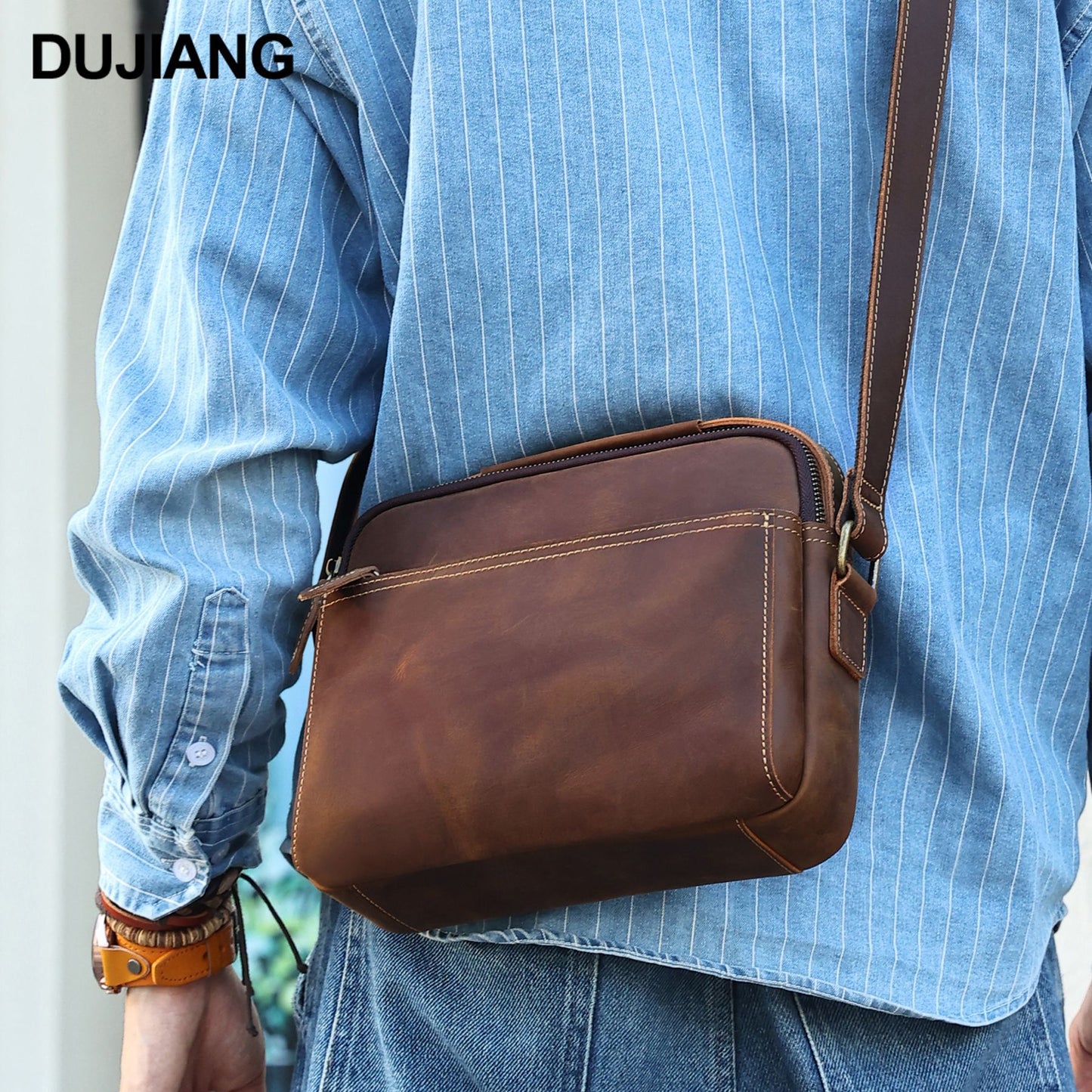 Men's Vintage Crazy Horse Leather Commuter Genuine Men's Shoulder Bag