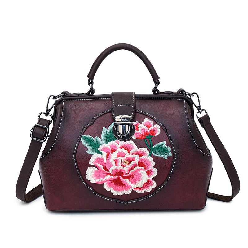Women's Cattle Leather Handmade Embroidered Han Clothing Bags
