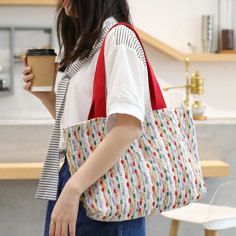 Women's Leisure Artistic Woven Simple Cotton Thread Patchwork Fashion Women's Shoulder Bag