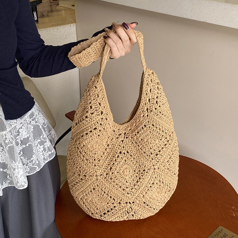 Women's Capacity Flower Cotton Thread Woven Seaside Holiday Korean Version For Bags