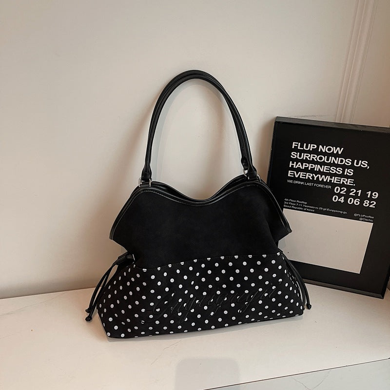 Women's Suede Polka Dot Stitching Drawstring Large Women's Messenger Bag