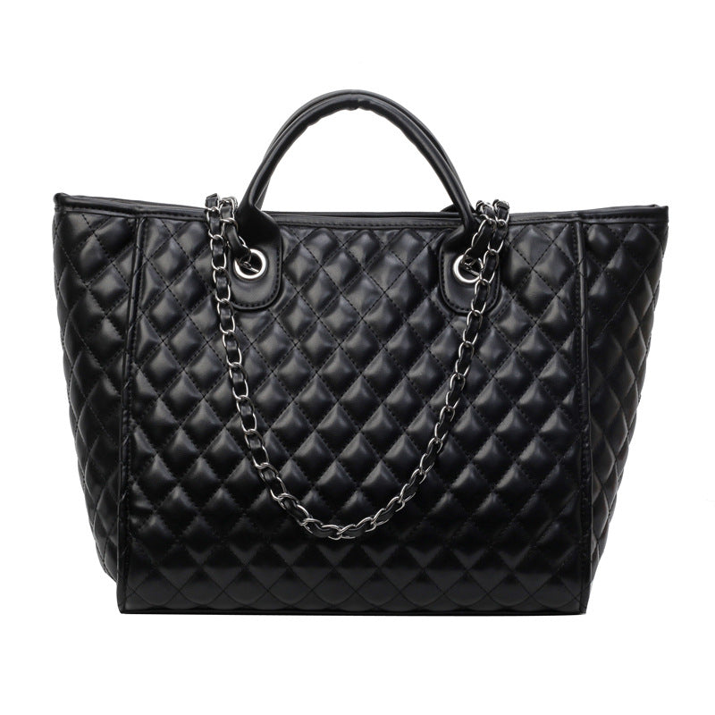 Women's Retro Diamond Pattern Chain Fashion Large Capacity Tote Bags
