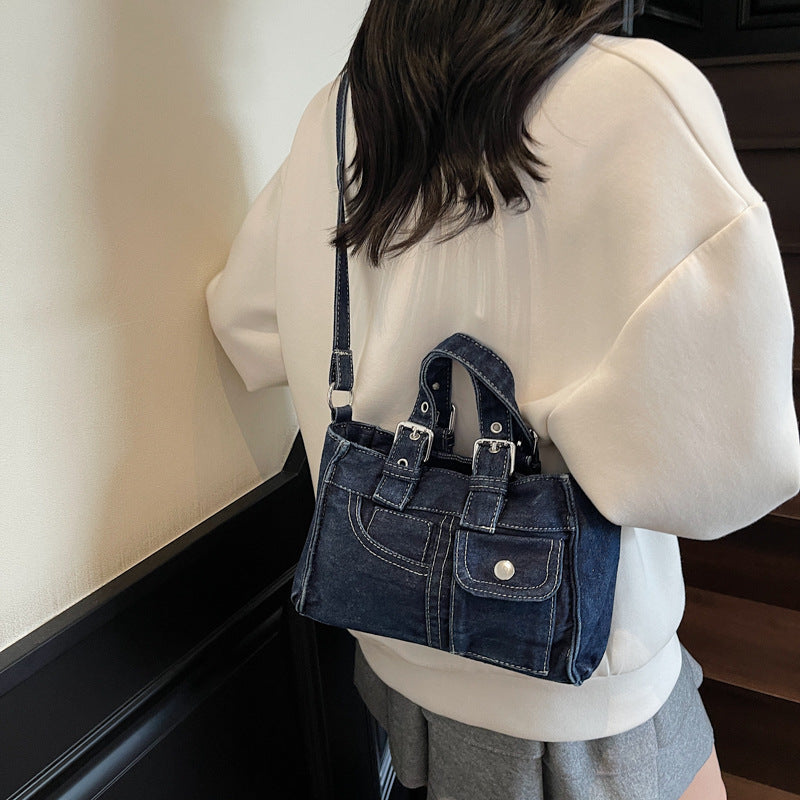Women's Retro French Denim Texture Large Capacity Women's Shoulder Bag