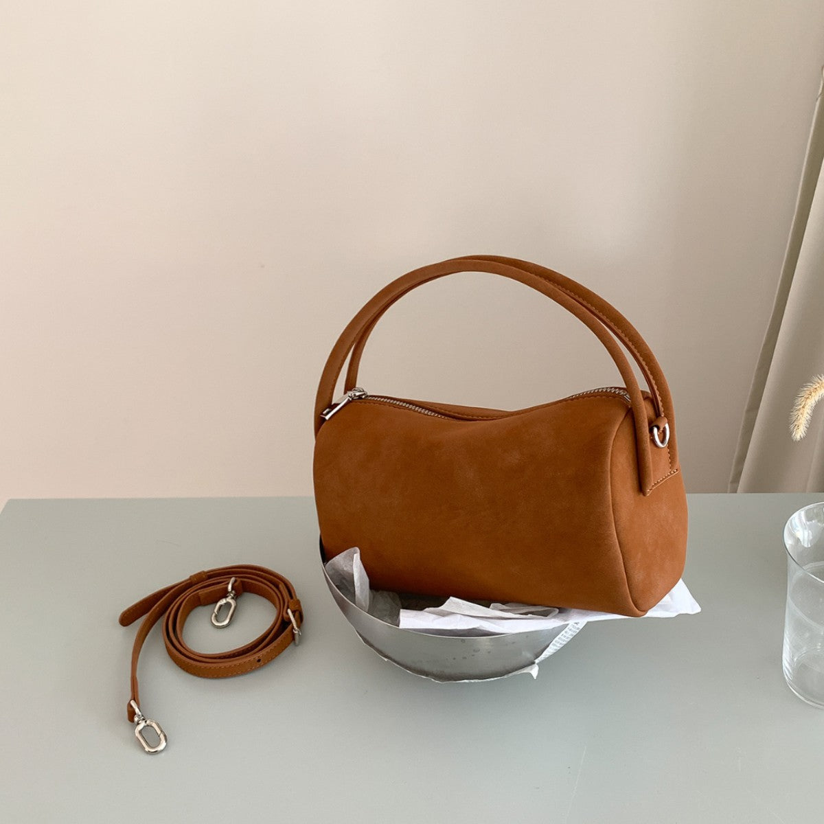 Suede Boston Solid Color Fashion Versatile Korean Style Small Square Bags