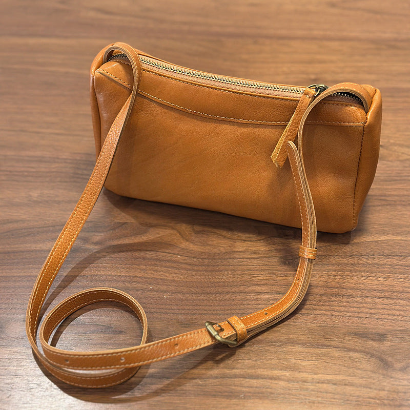 Women's Simple Brown Yellow First Layer Leather Genuine Women's Messenger Bag