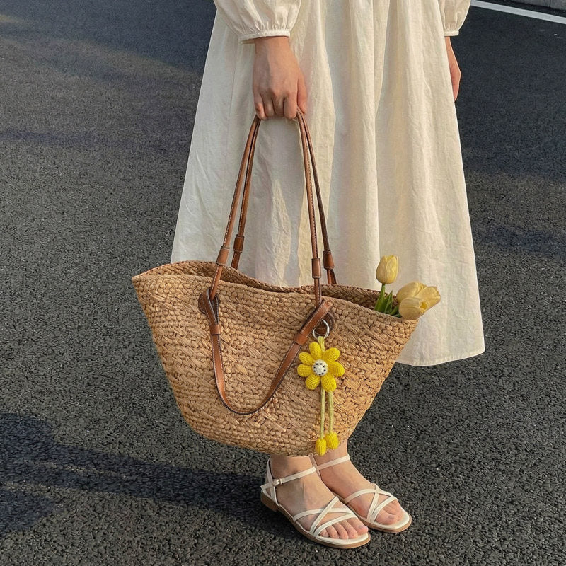 Summer Straw Woven Lightweight Seaside Vacation Weaving Tote Bag