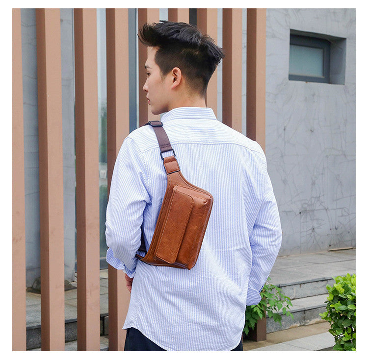 Men's Leather Retro Mobile Slanted Fashion Trendy Men's Fanny Pack