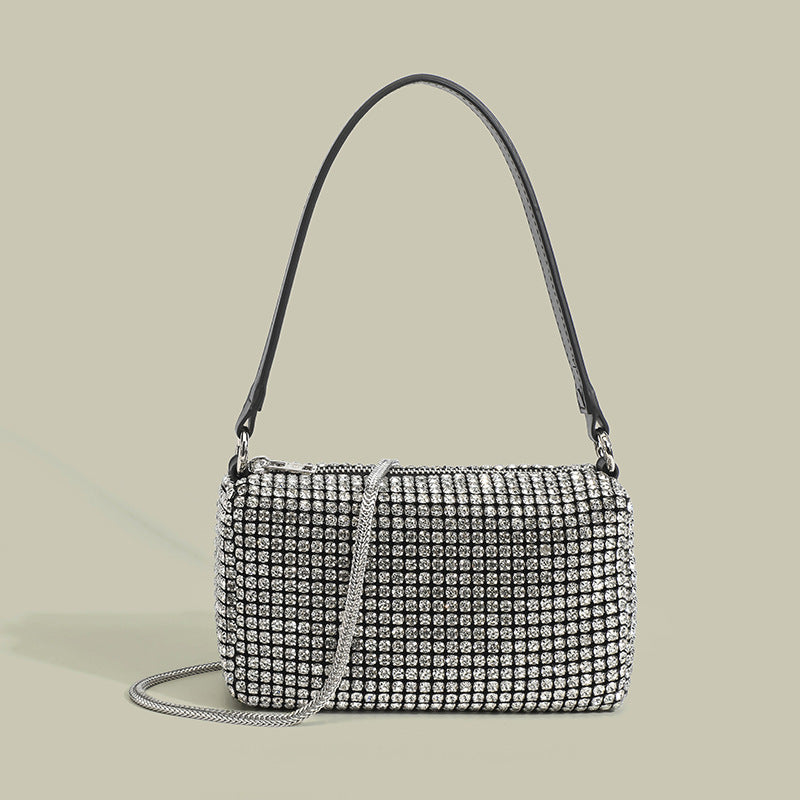 Women's Rhinestone Full Diamond Crystal Underarm Bezel Setting Brick Dinner Light Handbags