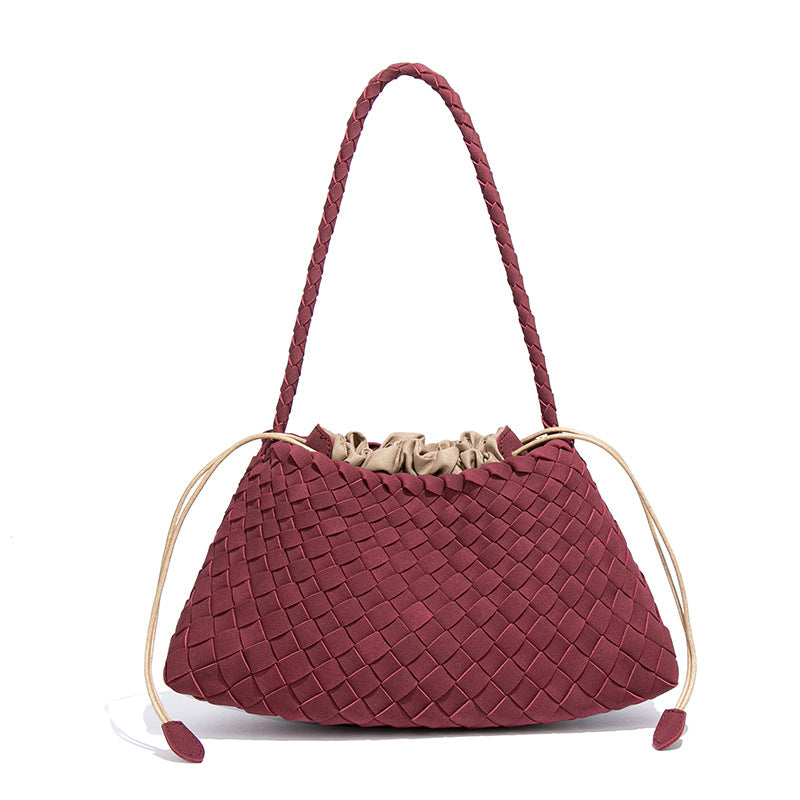 Women's Fashion Retro Vegetable Basket Mother Underarm Texture Suede Woven Bucket Bags