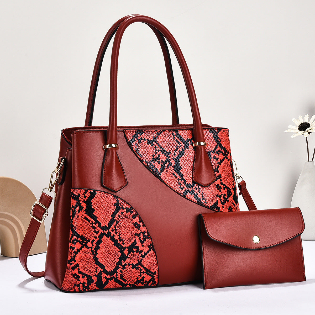 Snake Pattern Fashion Stitching Letter Personality Trendy Texture Light Tote Bags