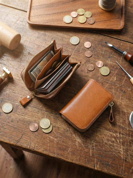 Frosted Short Zipper First Layer Cowhide Genuine Leather Men's Wallet
