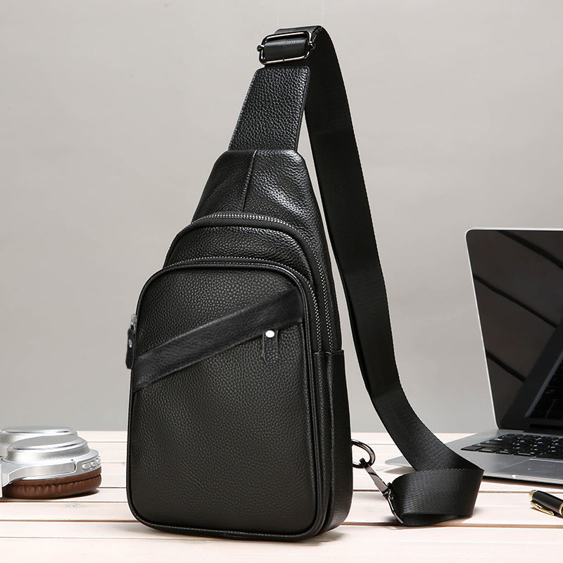 Men's First Layer Cowhide Genuine Leather Large Capacity Men's Chest Bag