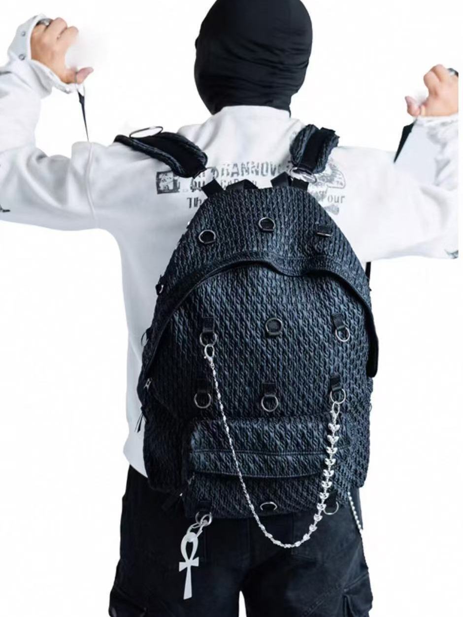 Sier Hoop Heng Cotton Black Large Capacity Niche Commuter Leisure Backpack