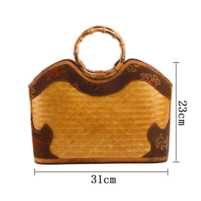Chinese Style Yarn Fabric Bamboo Woven Cheongsam Match Ladies Bags