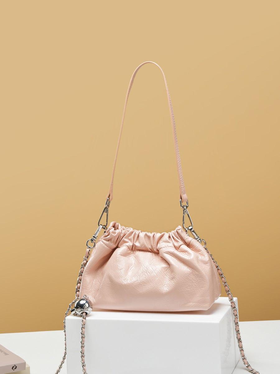 High-grade Chain Pleated Cloud Korean Style Portable Genuine Leather Bags
