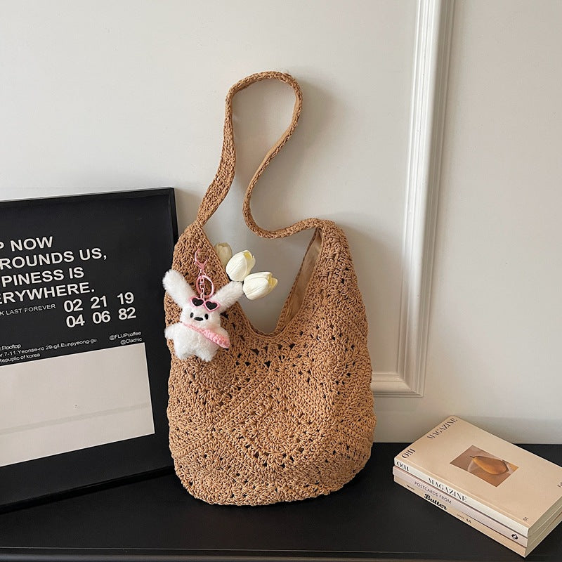 Flower Woven Fashion Simple Crochet Straw Large Capacity Cotton Thread Women's Messenger Bag