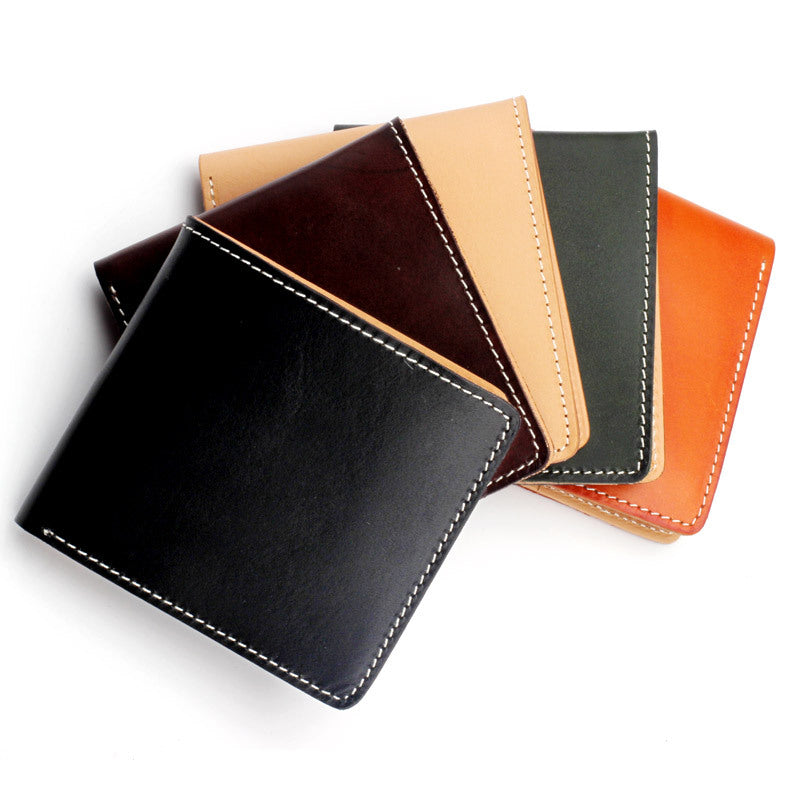 Men's Style Handmade Vegetable Tanned Leather Two Fold Short Men's Wallet