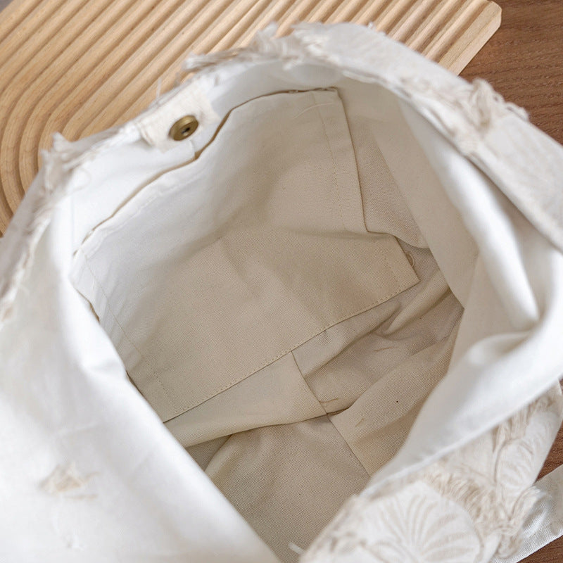 Women's French Retro Tassel Large Capacity Linen Canvas Ethnic Bags