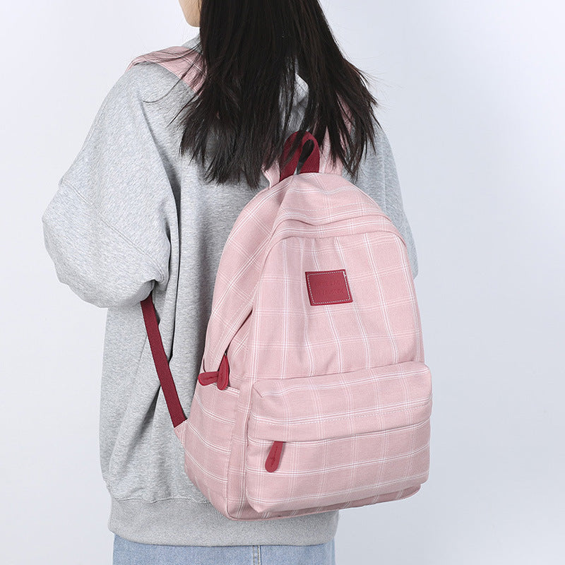 Male Female Simple Plaid Mori High Backpacks