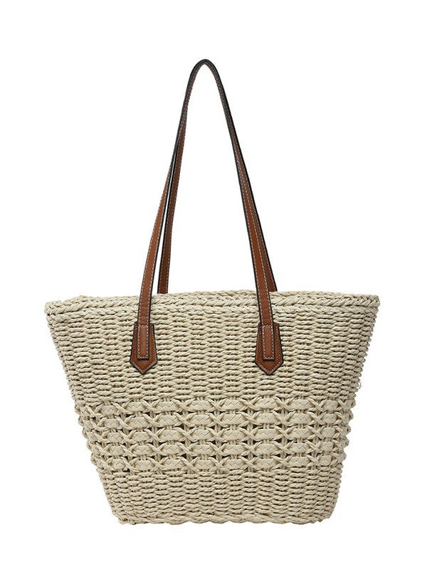Women's Rainbow Striped Straw Woven Beach Vacation Large Women's Shoulder Bag
