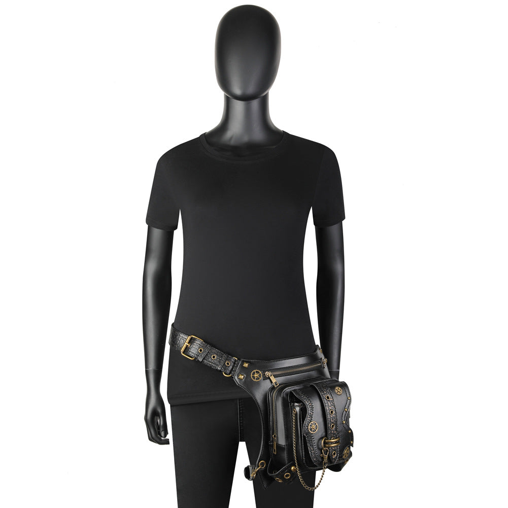 Women's & Men's Punk Style Motorcycle Chain Niche Vintage Women's Chest Bag, Fanny Pack
