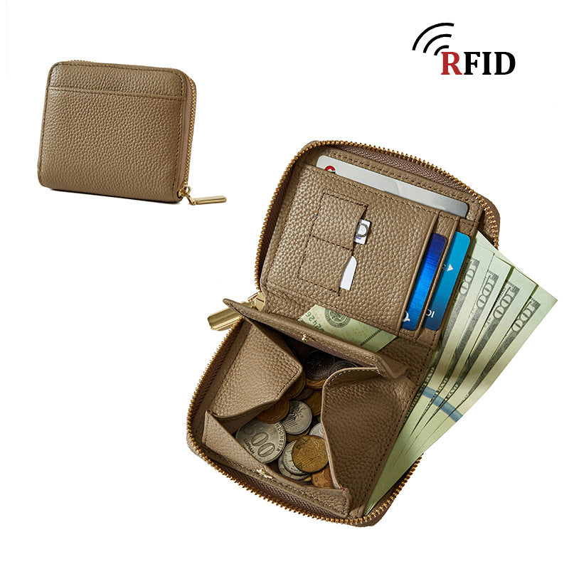 Cowhide Large Capacity High-grade Zipper Female Short Ladies Wallet