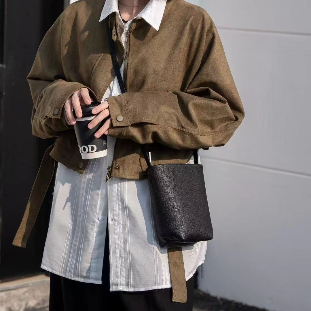 Wind Niche First Layer Cowhide Commuter Mini Minimalist Phone Bags